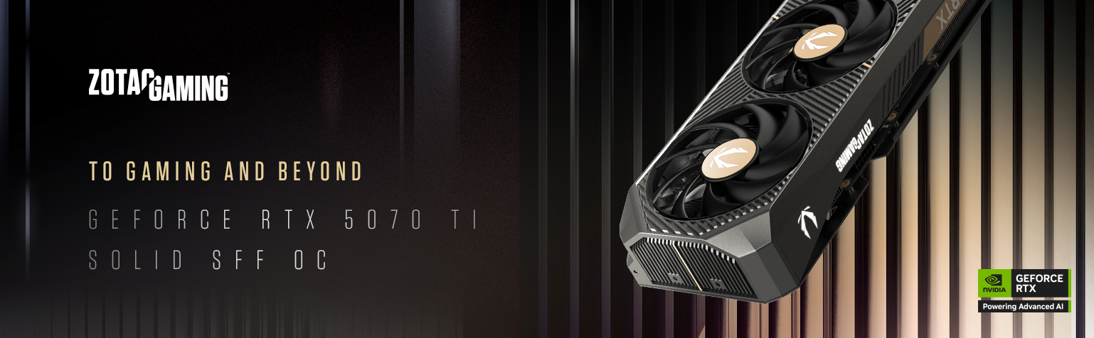 ZOTAC Gaming GeForce RTX 5070 Ti Solid SFF OC Graphics Card - Black | 16 GB | GDDR7 | Advanced Cooling | Triple Fan | White LED | ZT-B50710J3-10P | Only Graphics Card with 5 Year Warranty