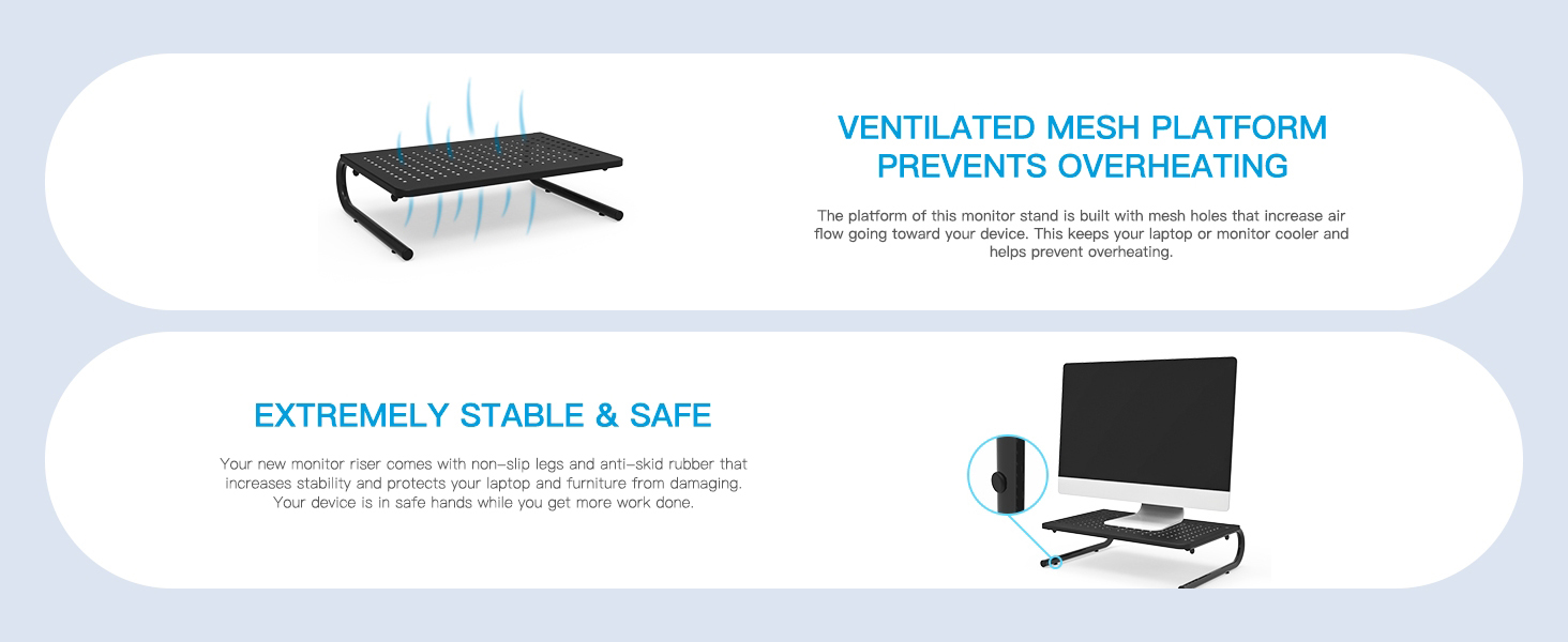 HUANUO Monitor Riser for Desk, Laptop Stand with Vented Steel Shelf, Black