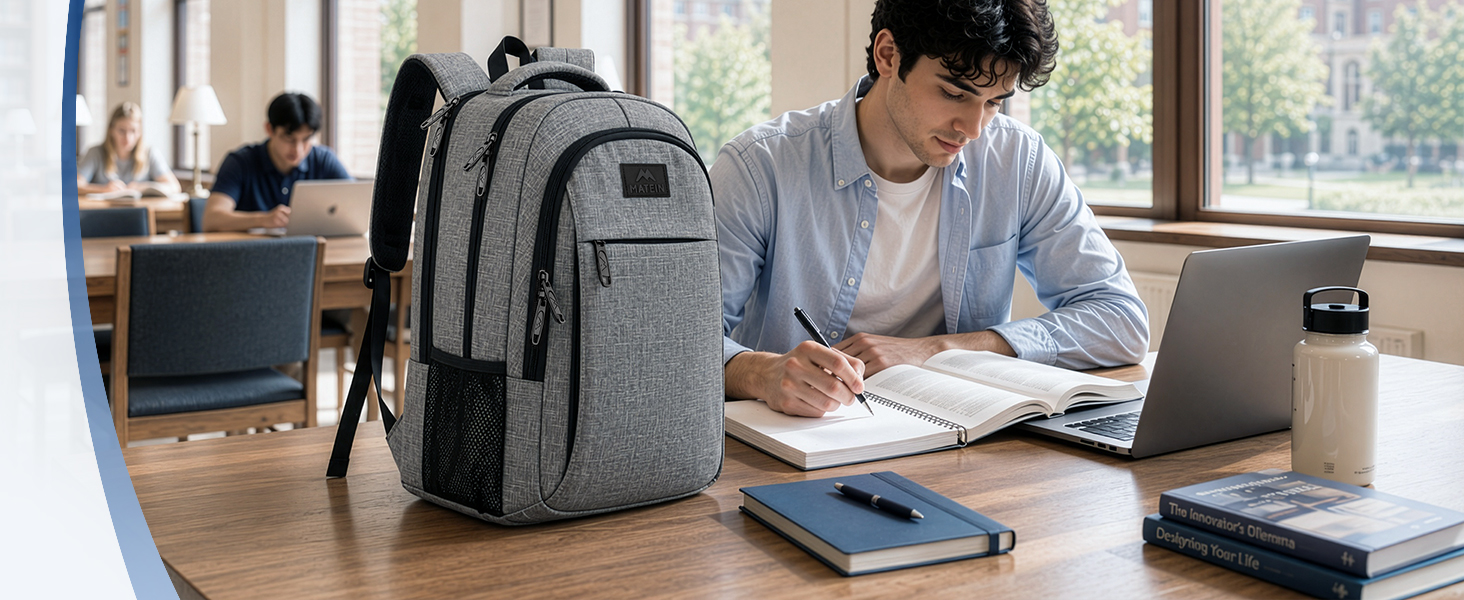 MATEIN Travel Laptop Backpack, 15.6 Inch College School Computer Bag, Grey