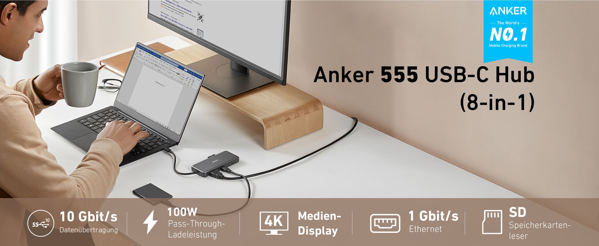 Anker USB-C Hub, 8-in-1 Multiport Ethernet Adapter with 4K@60Hz HDMI Port