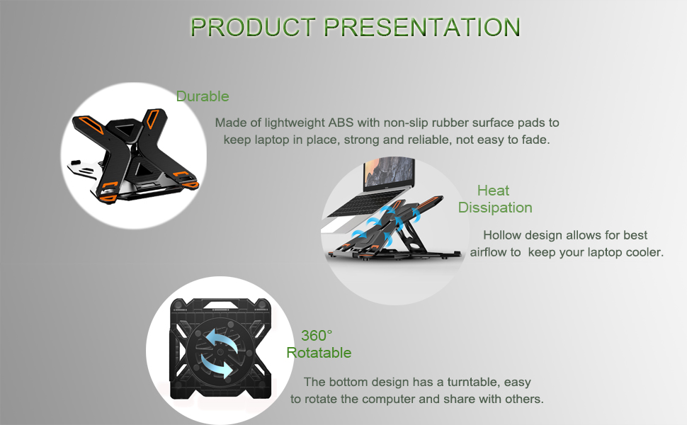 Ergonomic Adjustable Laptop Stand for Desk with Phone Holder & 360° Rotation - Foldable Portable Stand for 10-17" Laptops, MacBook Pro 16", Gaming Laptops, Tablets | Heavy-Duty & Ventilated Design