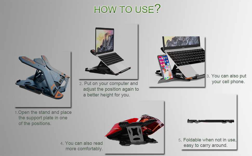 Ergonomic Adjustable Laptop Stand for Desk with Phone Holder & 360° Rotation - Foldable Portable Stand for 10-17" Laptops, MacBook Pro 16", Gaming Laptops, Tablets | Heavy-Duty & Ventilated Design