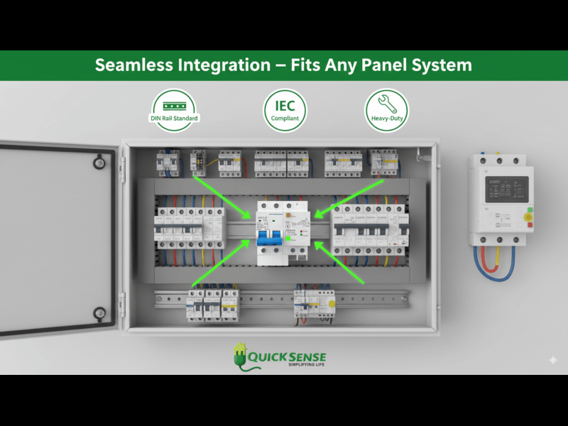 Quick Sense QS-CB01 Circuit Breaker 63A Double Pole with Leakage Protection | Overload, Short Circuit and Surge Protection | AC 230-400V DIN Rail Breaker for Home, Office, Shop and Industry