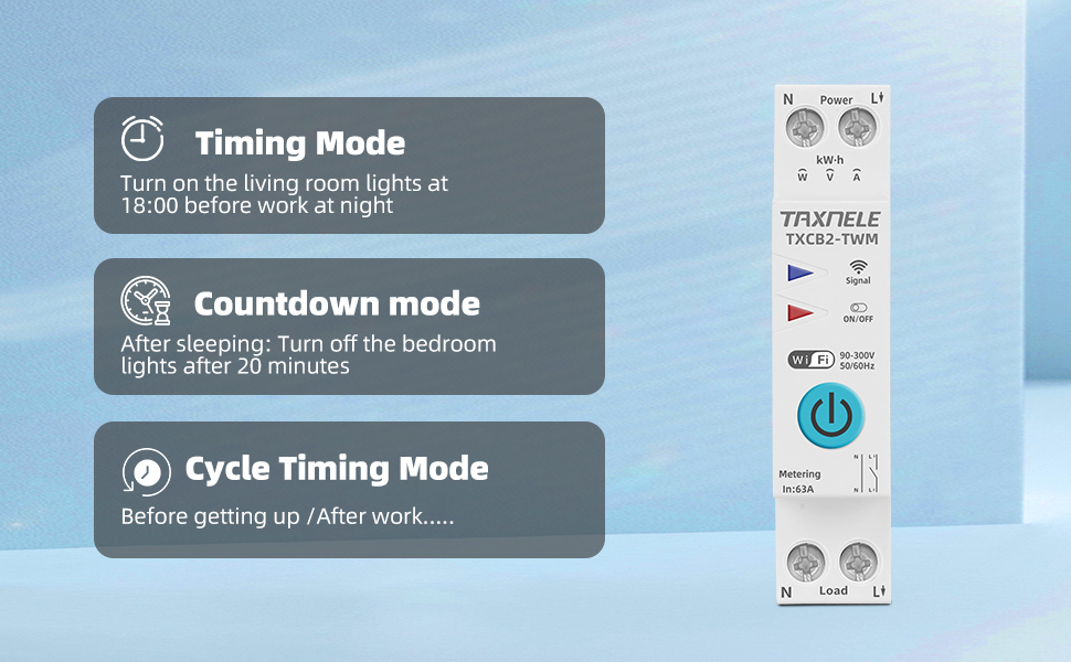 TUYA WIFI Smart Circuit Breaker Power Measurement Power Meter KWh 1P 230V 63A Voltmeter Ammeter DIN Rail Smart Life Wireless Remote Control Timer Switch Voice Control (20A)- HIVAGI