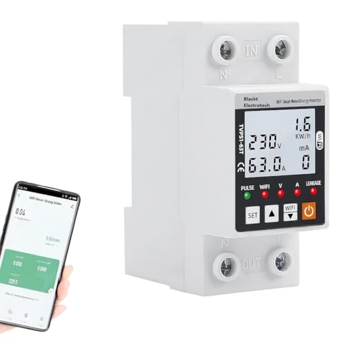 Blackt Electrotech BT720WP Smart Wi-Fi Over/Under Voltage Protector Energy Meter (AC 100-240V, 1-63A) with Leakage Protection, Remote Control & Power Monitoring Smart Life App