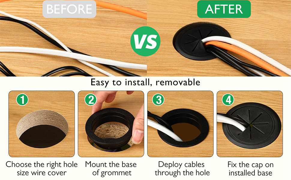 Preptep 6 PCS Desk Grommet 2 Inch/50mm Flexible Silicone Cable Cord Grommet Eight-petaled Hole Covers for Cords Desk Hole Grommet for Managing and Hiding Cable Cord
