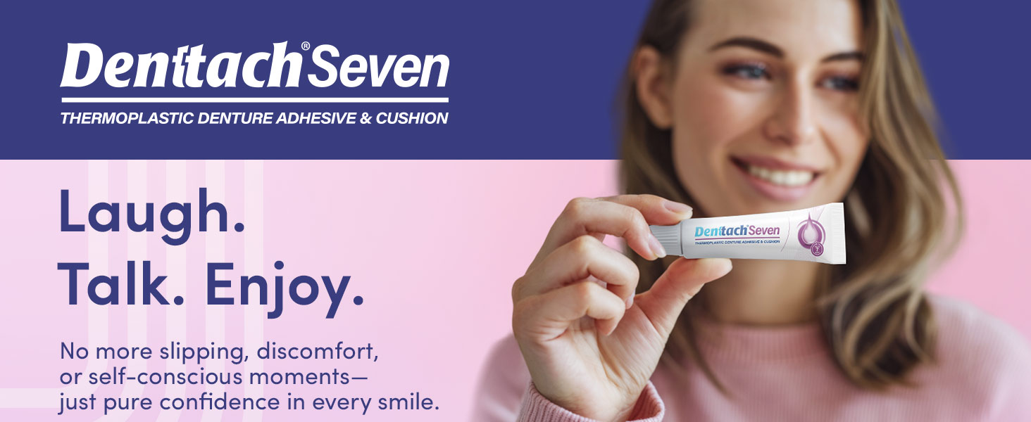 Denttach Seven Denture Adhesive, Thermoplastic Denture Adhesive Up to 7 Days, Extra Strong Waterproof, Secure Denture Grip & Cushion, Refit, Reliner for Upper & Lower Dentures, Comfortable, Zinc Free