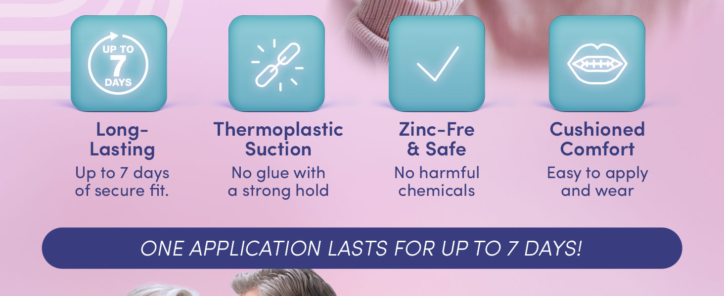 Denttach Seven Denture Adhesive, Thermoplastic Denture Adhesive Up to 7 Days, Extra Strong Waterproof, Secure Denture Grip & Cushion, Refit, Reliner for Upper & Lower Dentures, Comfortable, Zinc Free