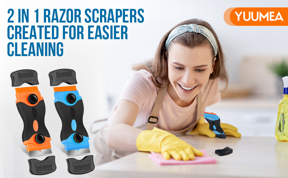 2PACK Razor Blade Scraper, 2-in-1 Scraper Tool with 12Pcs Plastic Blades and 7Pcs Metal Blades, Multi-Purpose Cleaning Razor Scraper for Decals, Stickers, Labels, Caulk, Adhesive, Paint Removal
