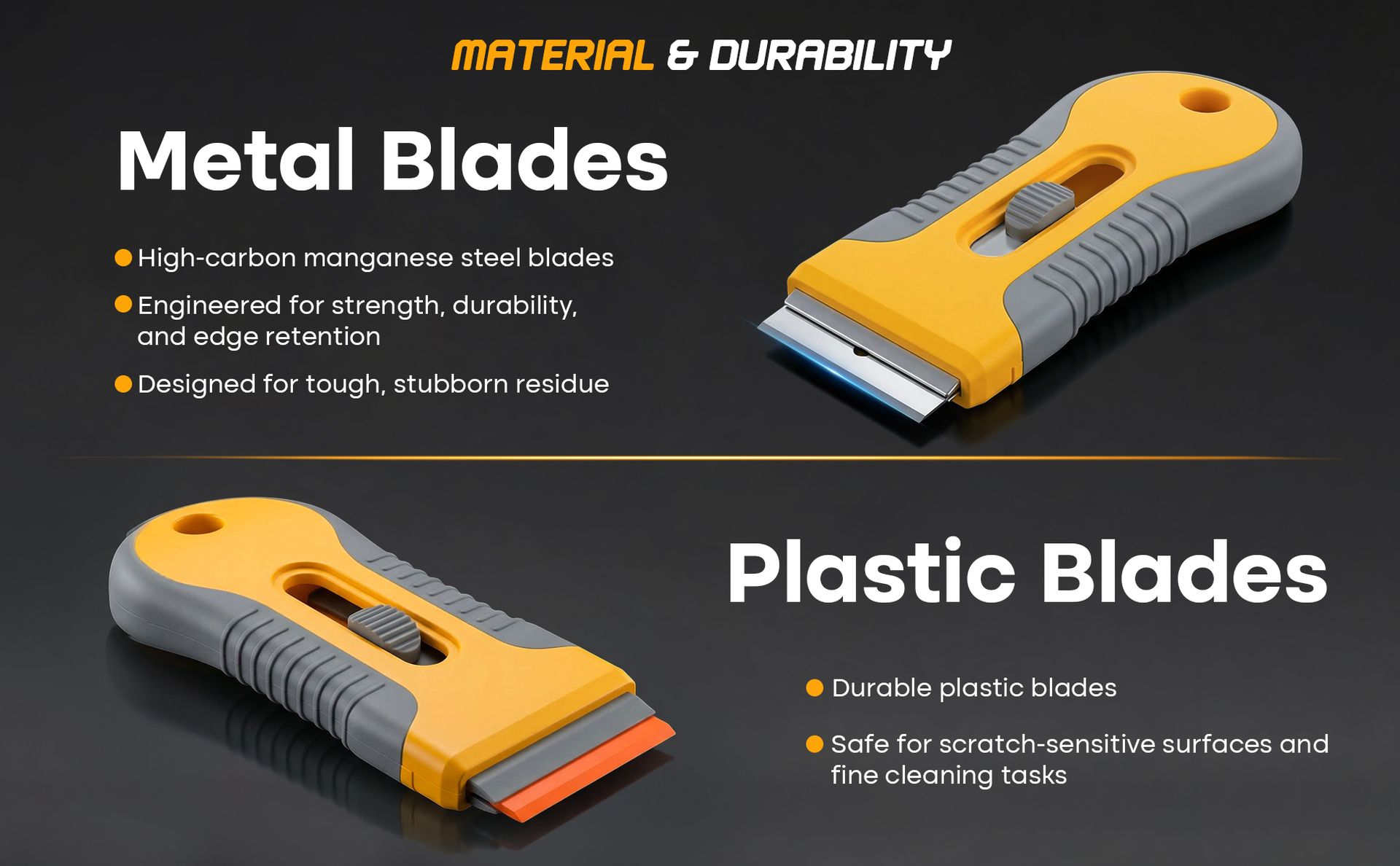 Retractable Razor Blade Scraper Tool with 15 pcs Extra Blades, Cleaning Scraper Tool for Removing Labels, Stickers, Decals, Paint from Glass and Stovetop -WEGAZ
