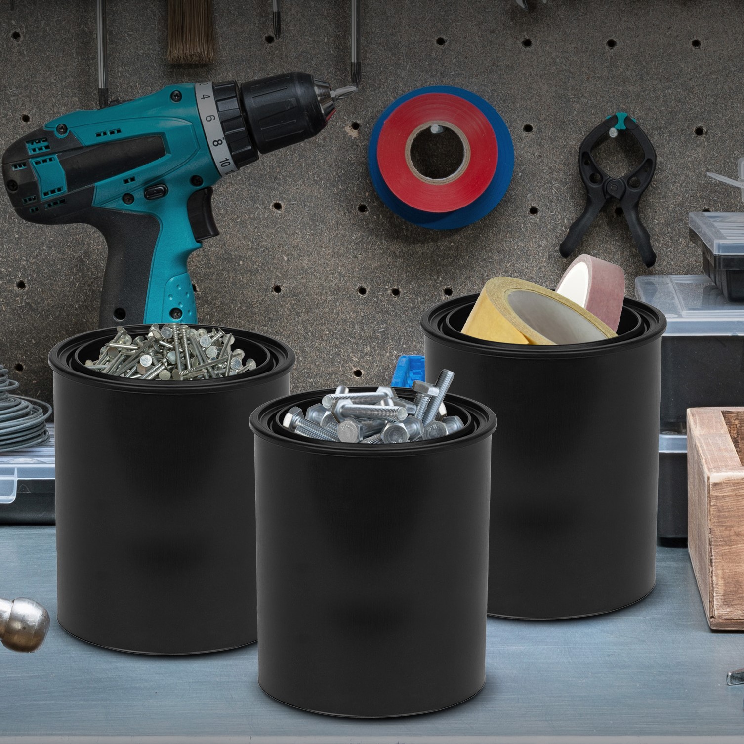 1 Gallon Plastic Paint Bucket (Black) - Triple Lock Airtight Seal - Minimizes Skimming - Rust Proof - Odor & Chemical Resistant - 128 Fl Oz All-Plastic Paint Can with Metal Handle - Stock Your Home