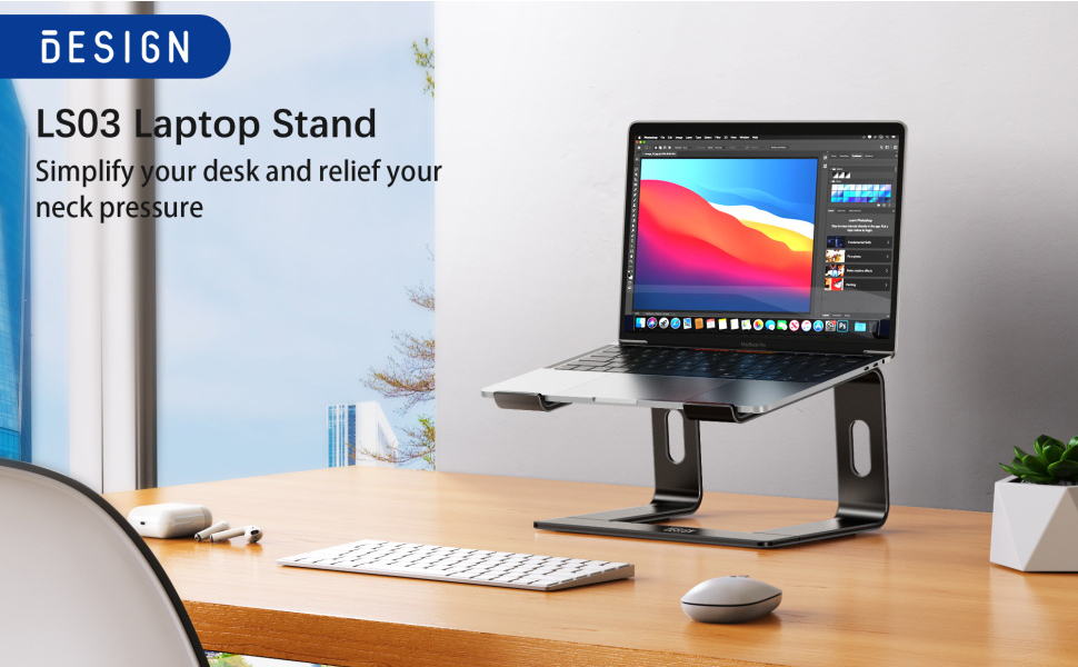 BESIGN LS03 Aluminum Laptop Stand, Ergonomic Detachable Computer Stand, Notebook Riser, Laptop Mount Compatible with Air, Pro, Dell, HP, Lenovo More 10-15.6" Laptops, Black