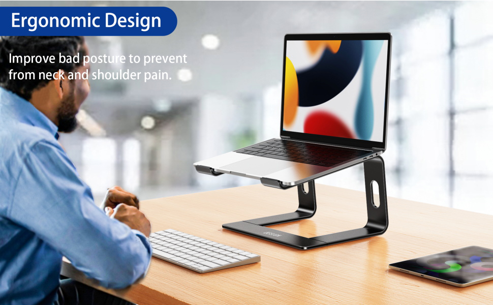 BESIGN LS03 Aluminum Laptop Stand, Ergonomic Detachable Computer Stand, Notebook Riser, Laptop Mount Compatible with Air, Pro, Dell, HP, Lenovo More 10-15.6" Laptops, Black