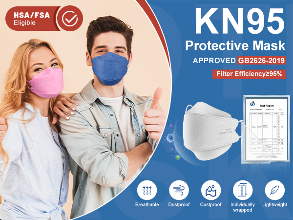 FENFEN KN95 Face Masks Disposable Adults - 50 Pack 5 Layer Protection Dust Breathable Comfortable Respirator Women KN95 Mask Individually Wrapped