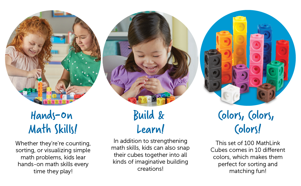 Learning Resources MathLink Cubes - Set of 100 Cubes, Ages 5+ Kindergarten, STEM Activities, Math Manipulatives, Homeschool Supplies, Teacher Supplies