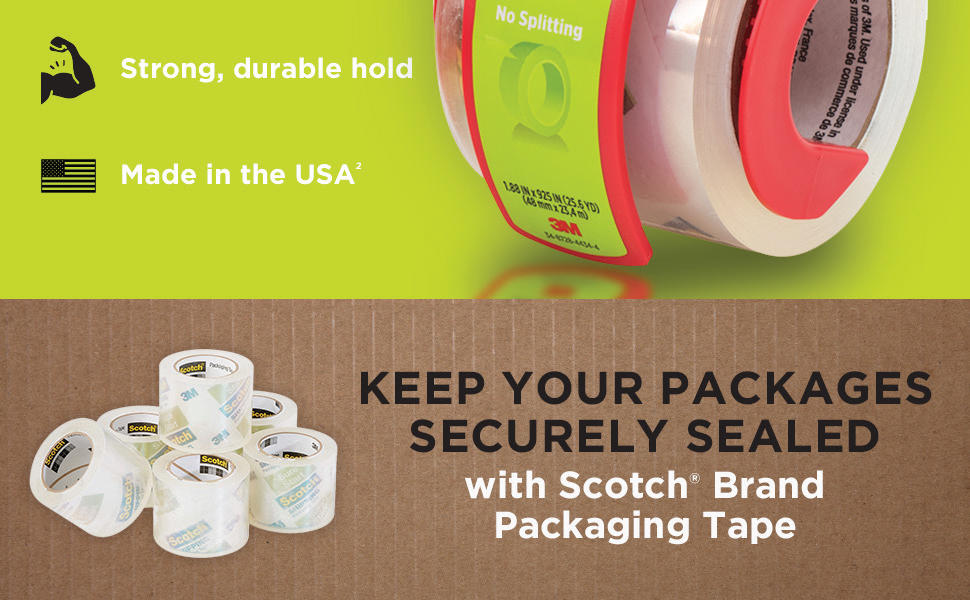 Scotch Sure Start Packing Tape, 1.88 in x 800 in, 6 Rolls
