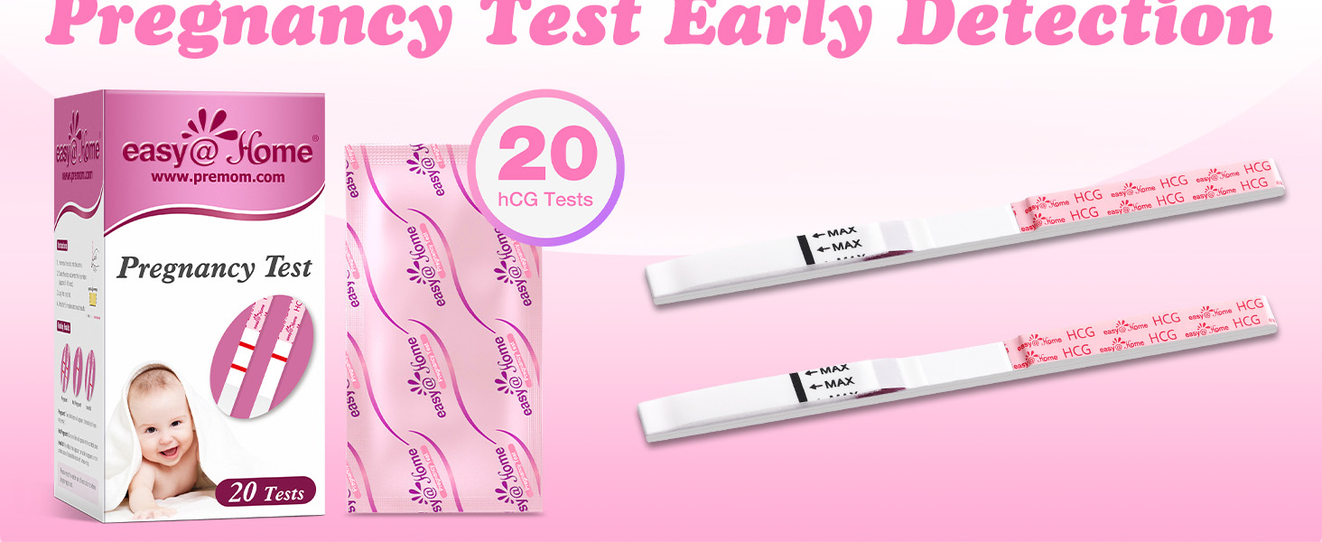 easy@Home Pregnancy Test Strips, 20 Pack with Premom App