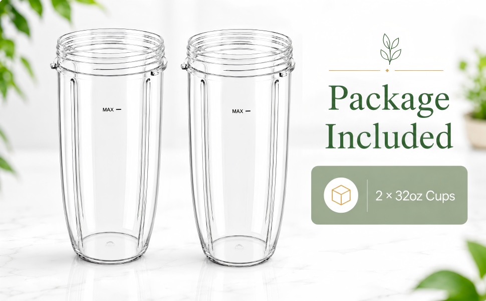 Replacement Parts 32oz Blender Cups (2 Packs) Replacement Blender Cups Compatible with NutriBullet 600w and 900w Blender