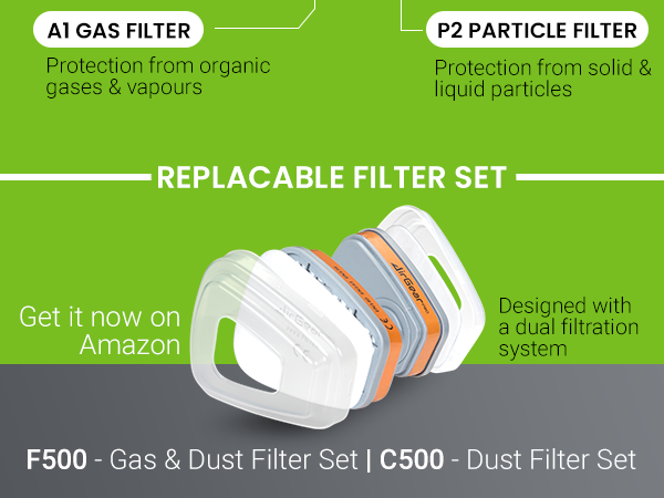 AirGearPro G-500 Reusable Respirator Mask with A1P2 Vapor & Dust Filters