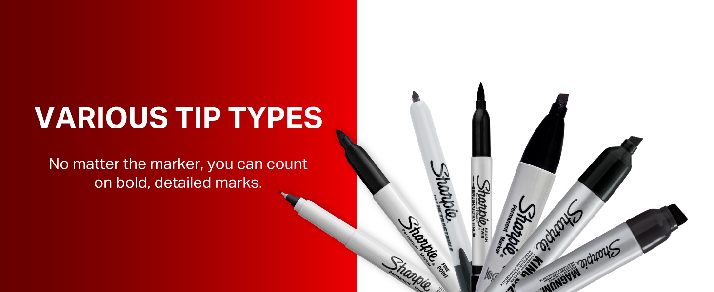 Sharpie Permanent Markers Variety Pack, Includes Chisel, Fine, and Ultra-Fine Tips, Black, 6 Count - Poster, Office, School Supplies