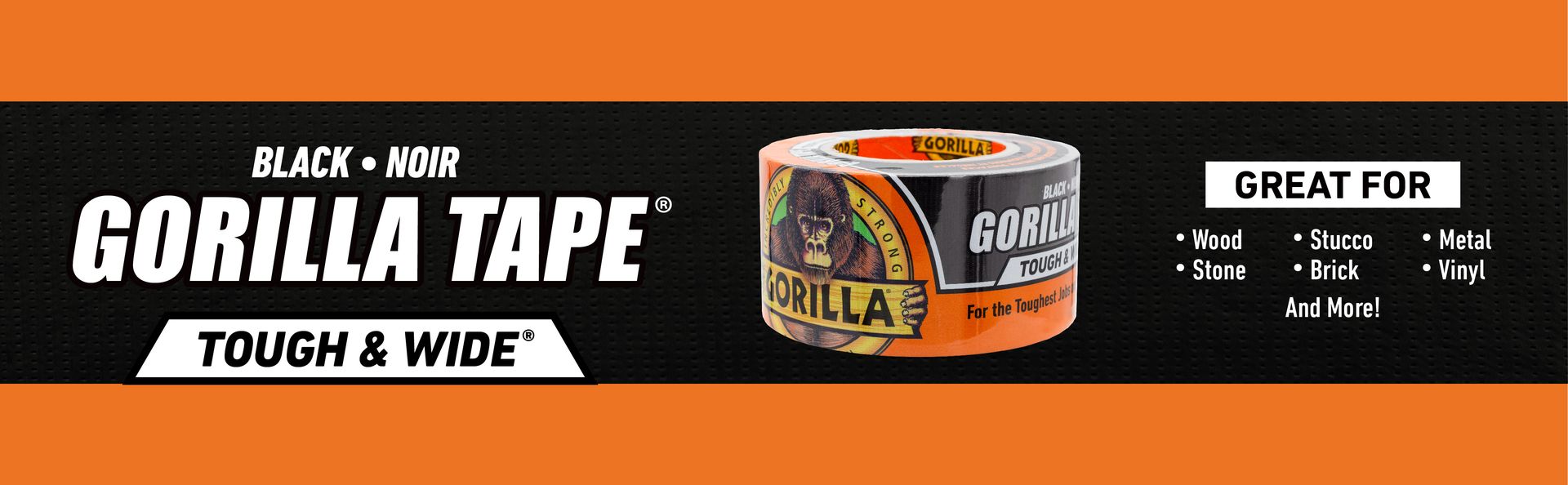 GORILLA Tough & Wide Heavy Duty Duct Tape, Black, 2.88" x 25 yd, 1-Pack