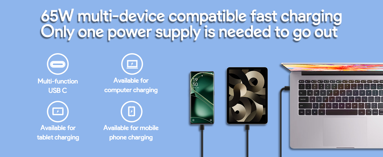 65W USB C Power Adapter, Fiattigear Type C Power PD Wall Fast Charger Compatible with Mac Book Pro, Dell Latitude, Lenovo, Huawei Matebook, HP Spectre, Acer Chromebook and Any Laptops or Smart Phones1