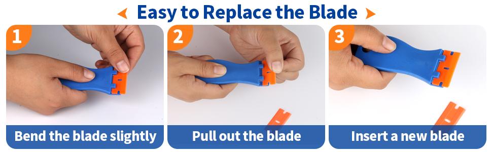 Plastic Razor Blade Scraper, Scraper Tool with 20 PCS Plastic Razor Blades for Removing Labels Adhesive Decals Sticker from Windows Glass (Blue)