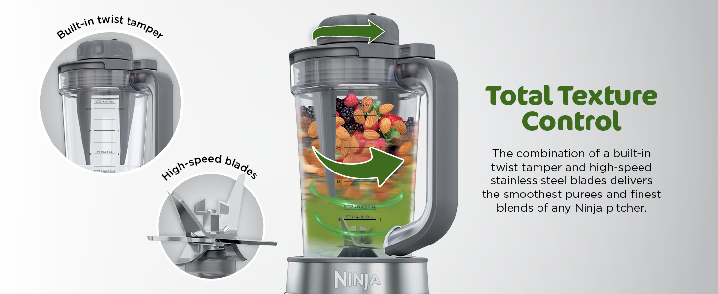 Ninja SS151 TWISTi Blender DUO, High-Speed 1600 WP Smoothie Maker & Nutrient Extractor* 5 Functions Smoothie, Spreads & More, smartTORQUE, 34-oz. Pitcher & (2) To-Go Cups, Gray