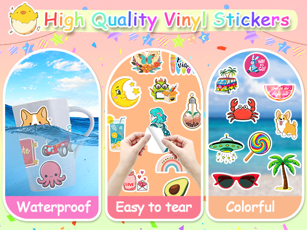 300 Pcs/Pack Water Bottle Stickers for Kids, Cute Vinyl Waterproof Stickers