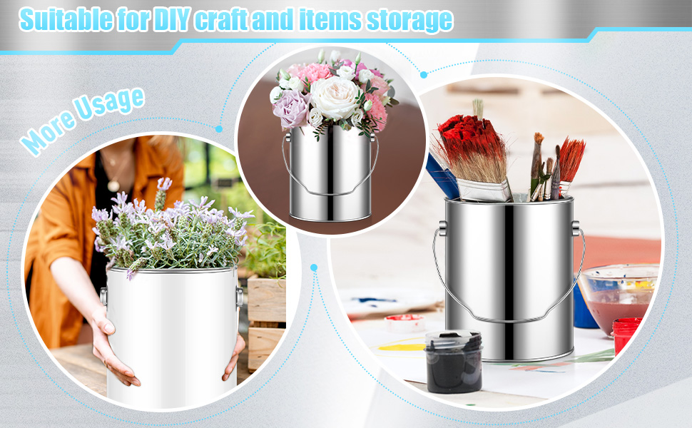 Uiifan 4 Pcs 1 Gallon Metal Paint Cans with Lids Handles Empty,Silver
