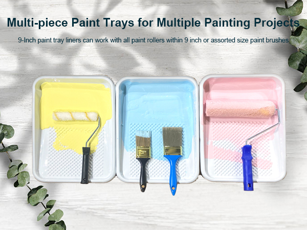 11-Pack 9 inch Disposable Plastic Paint Roller Tray -Come Up with Extra Metal Tray Liner - Ideal for DIY Painting House Projects