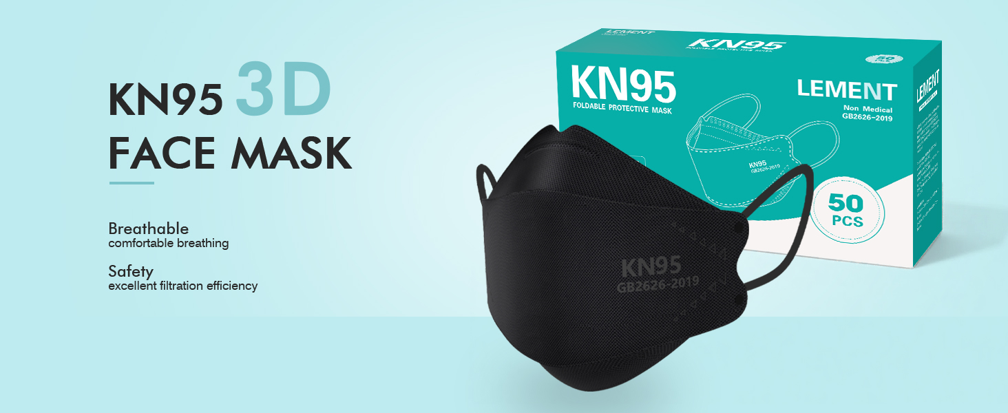 LEMENT KN95 Face Masks,50 PCS Breathable Black Dust Mask For Adult,Teenager