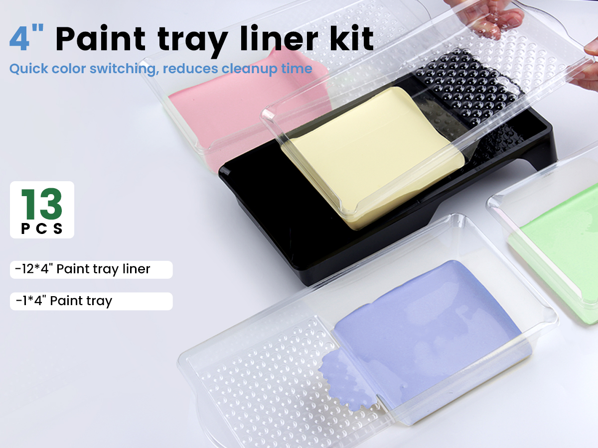 Voomey 4 Inch Paint Tray Set - Paint Tray with 12 Pcs Paint Pan Liners