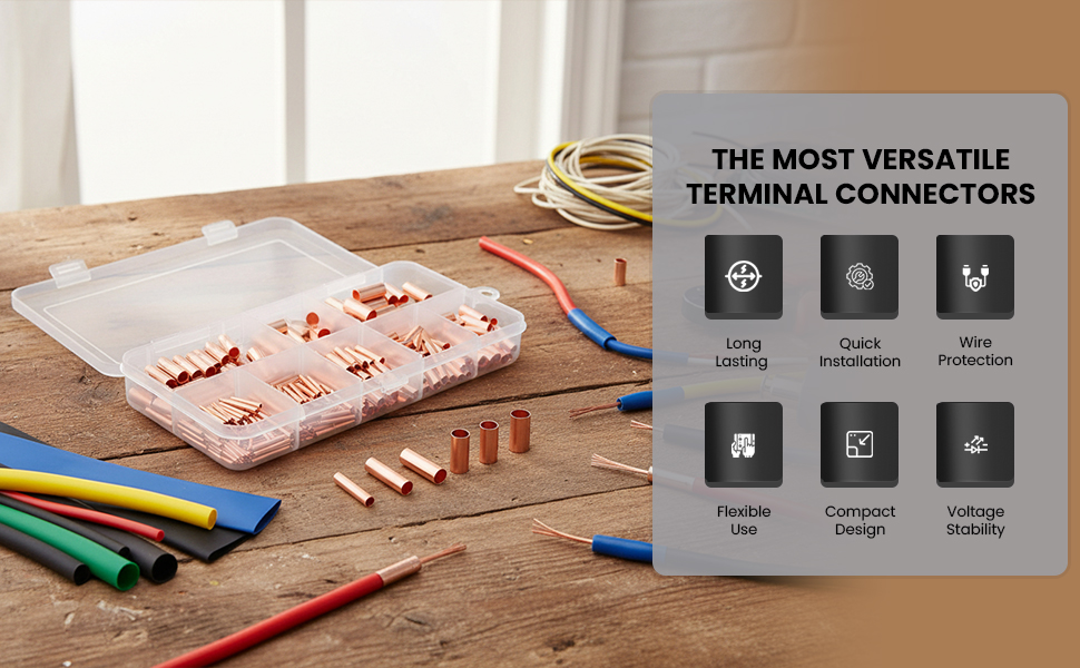 Serplex® 250 Pcs Copper Wire Terminal Connectors with Heat Shrink Tubes