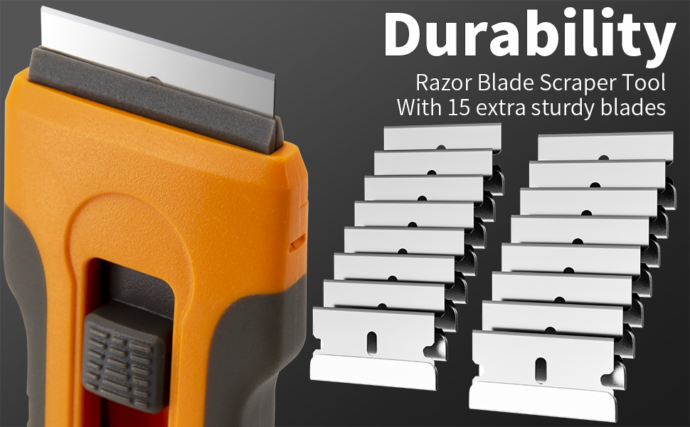 Razor Blade Scraper Tool with 15pcs Extra Blades, Cleaning Razor Scraper for Glass, Glass Top Stove Scraper for Oven Door, Cooktop Scraper, Glass Scraper Cleaning Paint from Glass