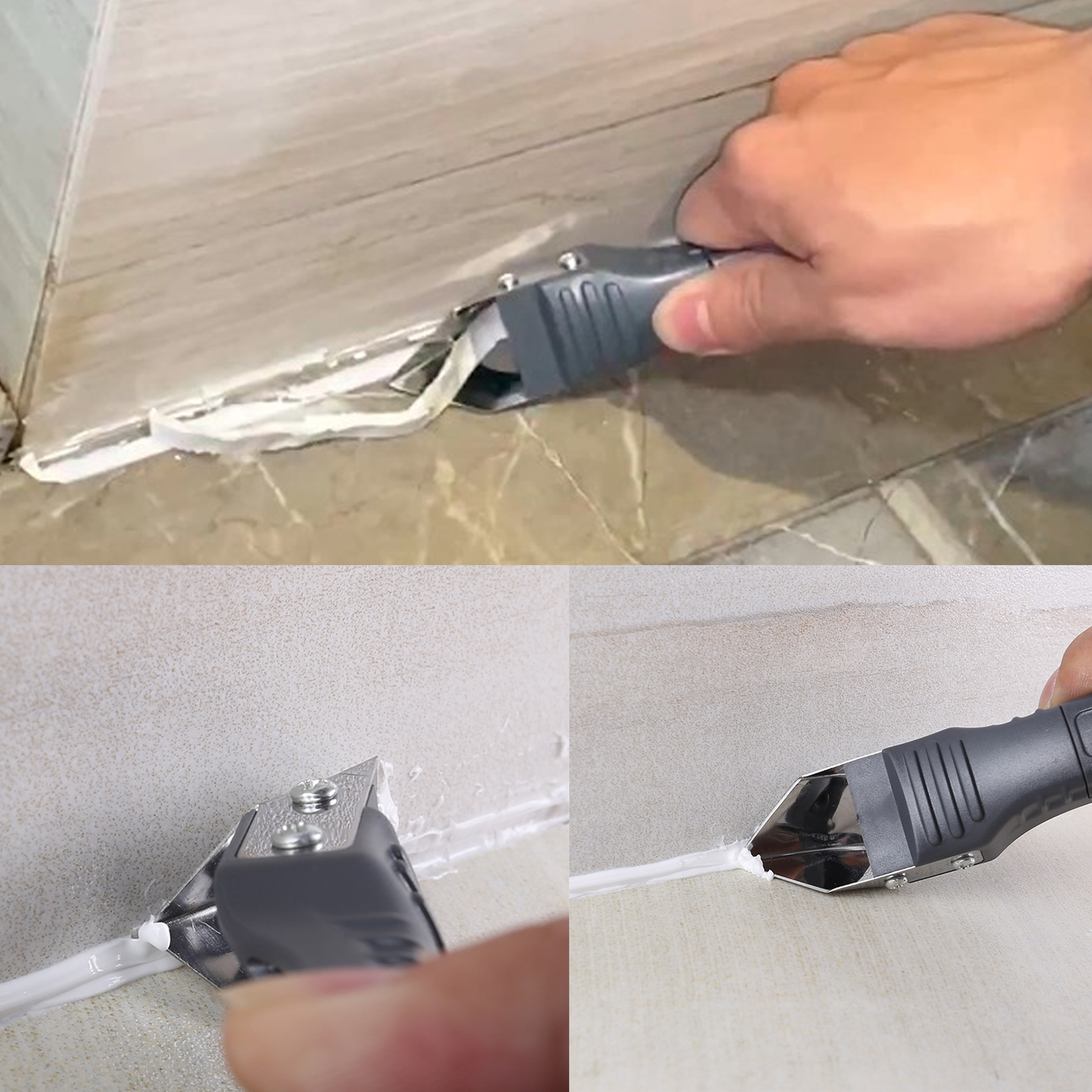 3 in 1 Silicone Caulking Tools(Stainless Steelhead), Sealant Finishing Tool Grout Scraper, Reuse and Replace 5 Silicone Pads, Great Tools for Kitchen Bathroom Window, Sink Joint