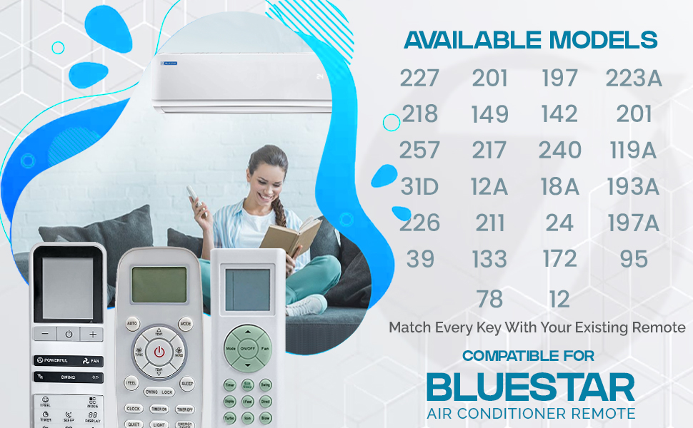 7SEVEN® Compatible with Blue Star AC Remote Control 226 Model Suitable for WIA418LL FS318DLTU 1.5 Ton Spilt and Window Inverter Air Conditioner – Match Keys Exactly with Existing Bluestar AC Remote
