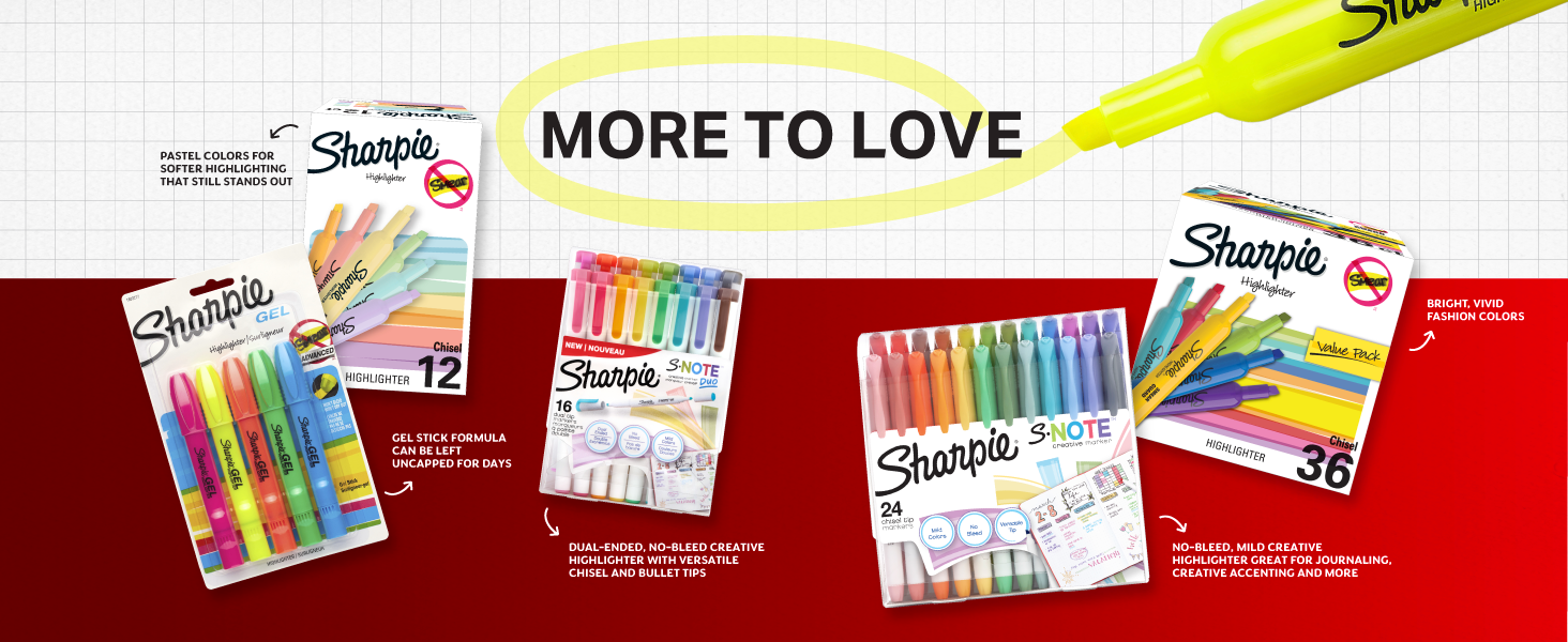 Sharpie Tank Highlighters, Assorted Colors, Chisel Tip, Back to School Essentials, Teacher & Office Supplies, Smear-Resistant, 12-Pack