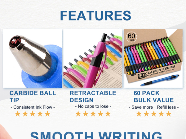 Pens Bulk, 60 Pack Gripped Slimster Ballpoint Pens Black Ink