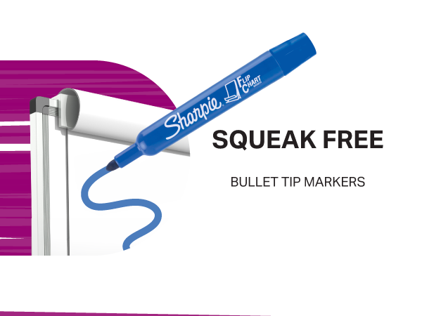 Sharpie Flip Chart Markers, Bullet Tip, Assorted Colors, Low-Odor, Squeak-Free, 8 Count - Office Presentation, Back to School, Teacher Supplies