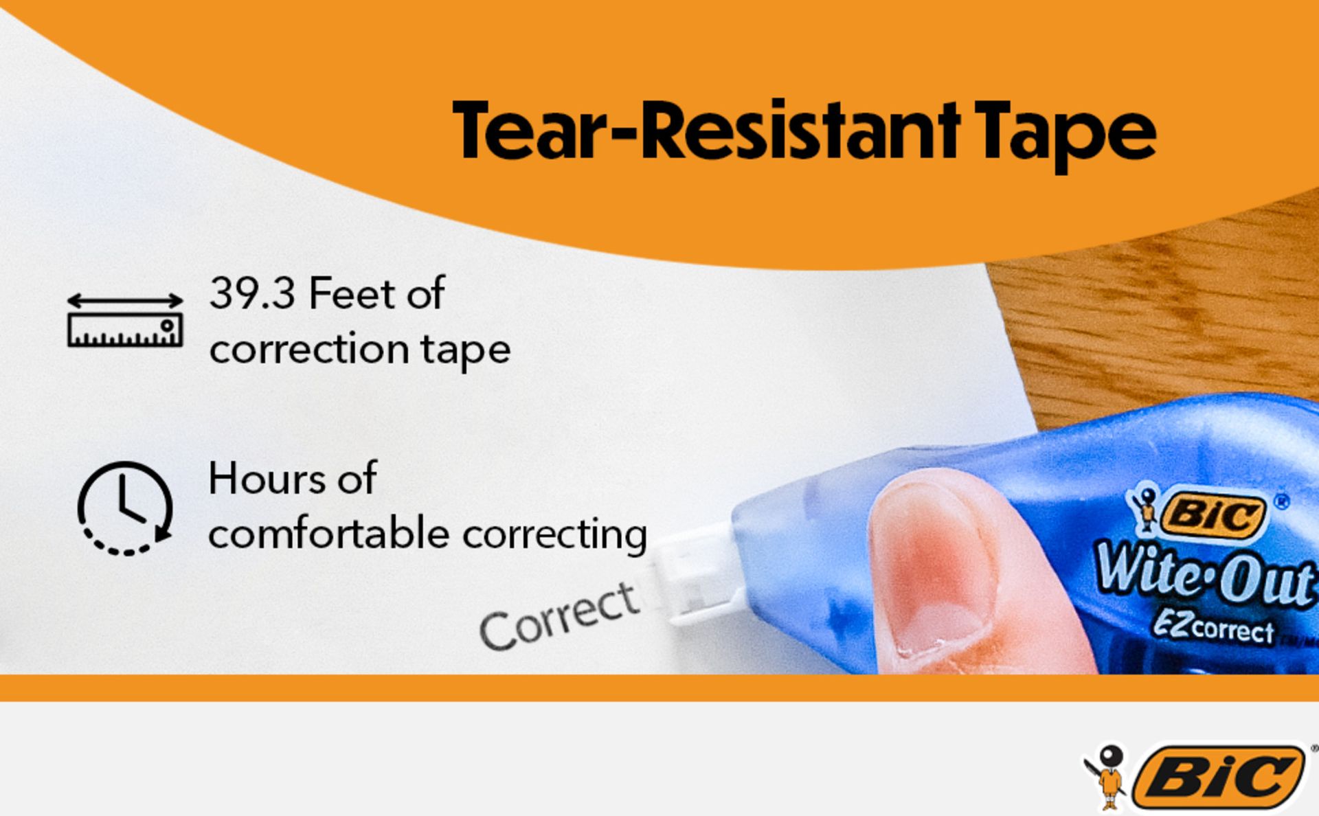 BIC Wite-Out EZ Correct Correction Tape, Tear-Resistant and No Dry Time, 18-Count Pack in White