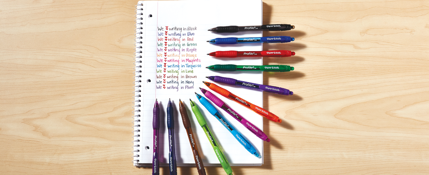 Paper Mate Profile Retractable Ballpoint Pens, Bold Point (1.4mm), Black Ink, 12 Count - Writing, Journaling, Office Supplies