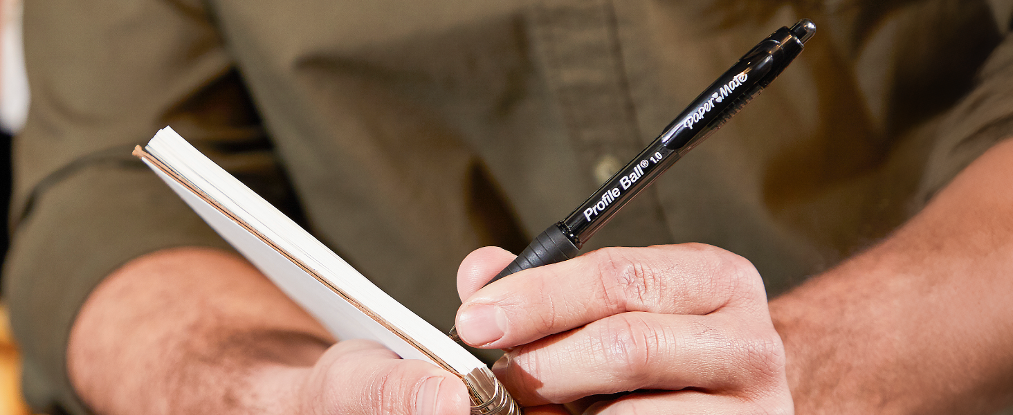 Paper Mate Profile Retractable Ballpoint Pens, Bold Point (1.4mm), Black Ink, 12 Count - Writing, Journaling, Office Supplies