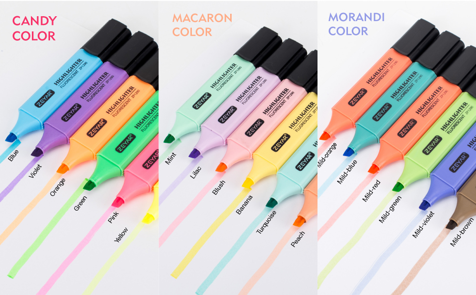 ZEYAR Highlighter, Pastel Colors Chisel Tip Marker Pen, AP Certified, Assorted Colors, Water Based, Quick Dry (6 Macaron Colors)
