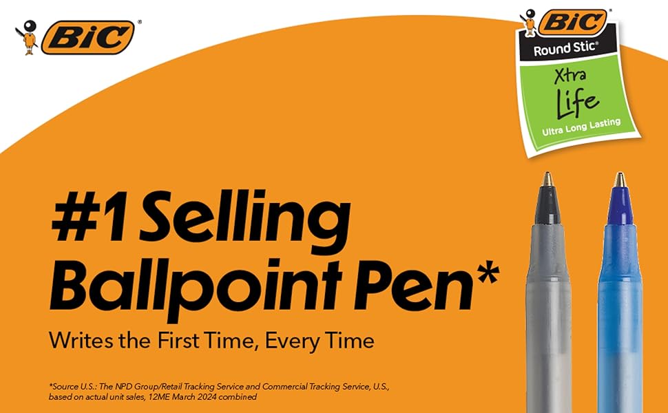 BIC Round Stic Xtra Life Ballpoint Pen, 1mm Medium Point, Pack of 240