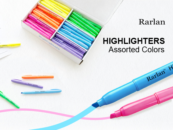 Rarlan Highlighters, Chisel Tip, Assorted Fluorescent, 96 Count Bulk Pack
