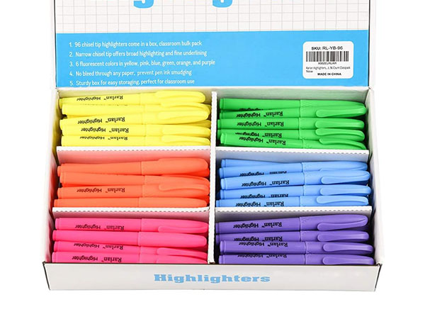 Rarlan Highlighters, Chisel Tip, Assorted Fluorescent, 96 Count Bulk Pack