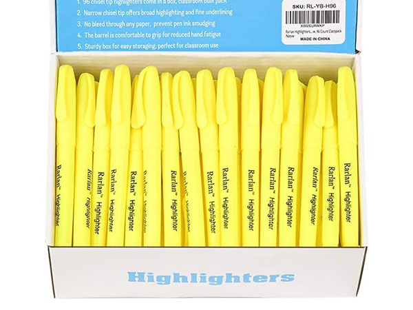 Rarlan Highlighters, Chisel Tip, Assorted Fluorescent, 96 Count Bulk Pack