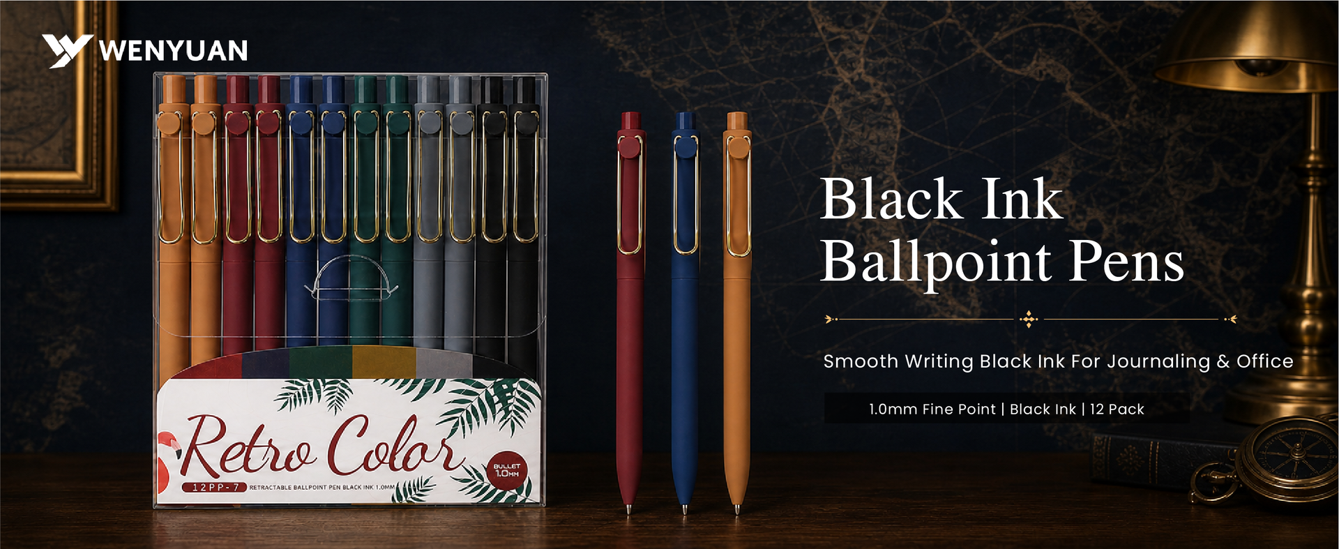 WY WENYUAN Metal Ballpoint Pens, 1.0mm Smooth Writing Black Ink, Aesthetic Metallic Pen with Clip, Elegant Office School Gift Pen for Teachers, Women, Coworkers, Journaling Note Taking