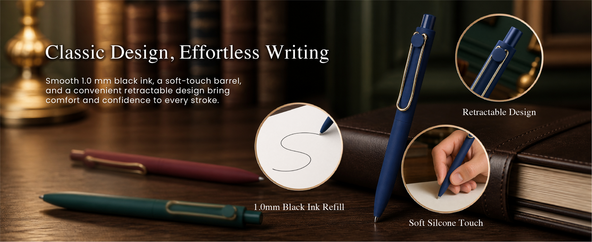 WY WENYUAN Metal Ballpoint Pens, 1.0mm Smooth Writing Black Ink, Aesthetic Metallic Pen with Clip, Elegant Office School Gift Pen for Teachers, Women, Coworkers, Journaling Note Taking